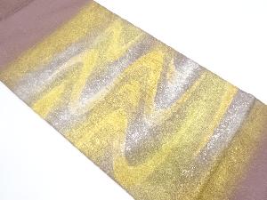 作家物　金彩　手描き　流水に文字模様　袋帯